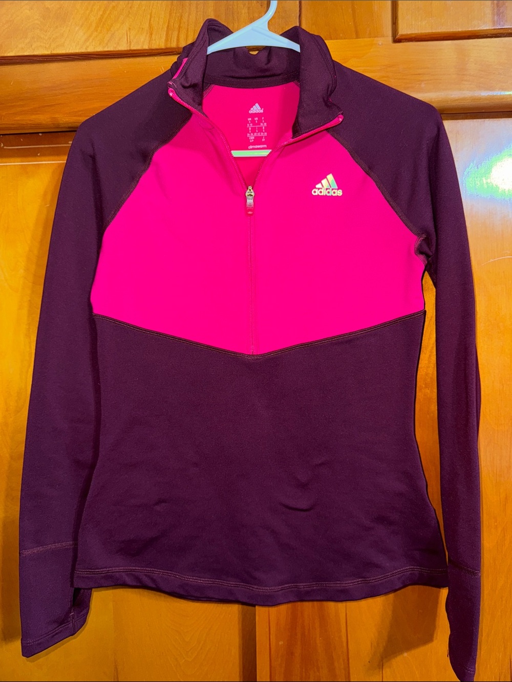 adidas Women's Bright Pink and Plum Half-Zip Performance Pullover - S